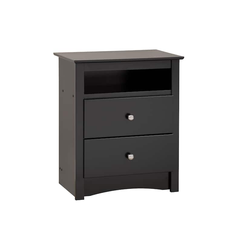 Broadway Black 2-drawer and Open Cubby Nightstand