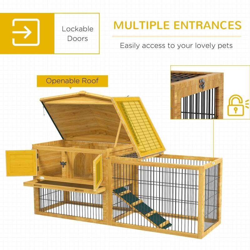 PawHut 2-Level Outdoor Hutch for Small Animals with Roof and Tray