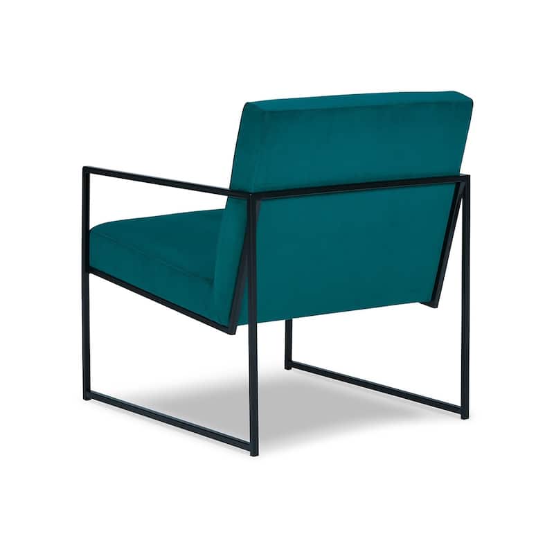 Anisa Accent Chair, Teal Velvet Seat Cushions, Black Metal Frame