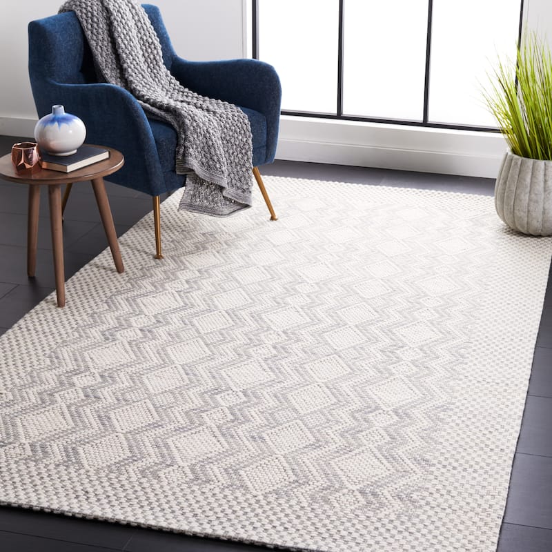 SAFAVIEH Handmade Marbella Jillette Modern Wool Rug - 4' x 6' - Ivory/Grey