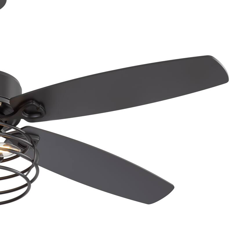 52" Industrial Reversible Wood 5-Blade Black Ceiling Fan with Light and Remote