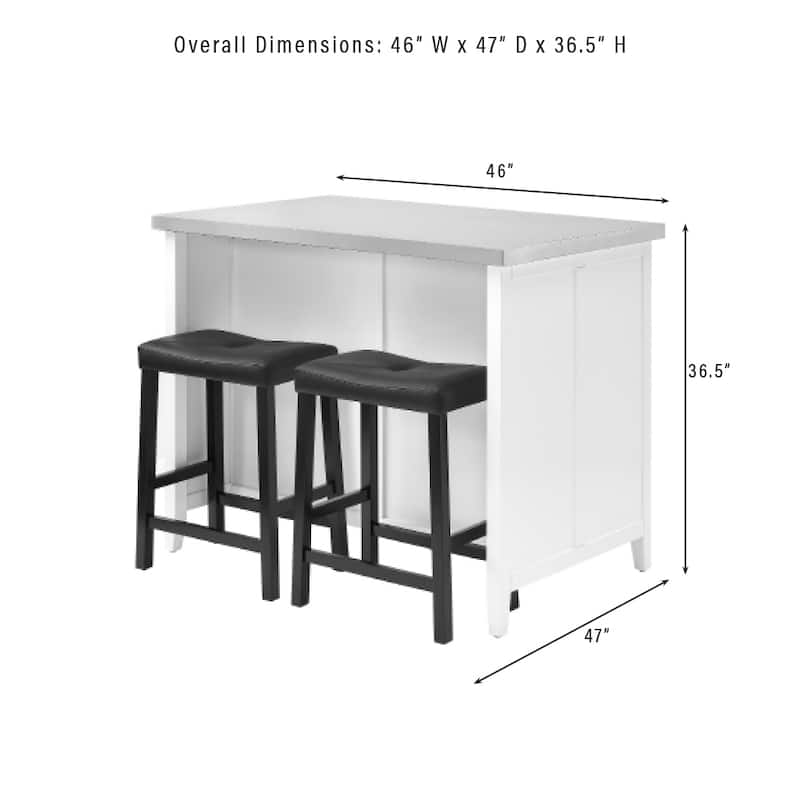 Crosley Silvia Stainless Steel Top Island W/Uph Saddle Stools - 47"d x 46"w x 36.5"h
