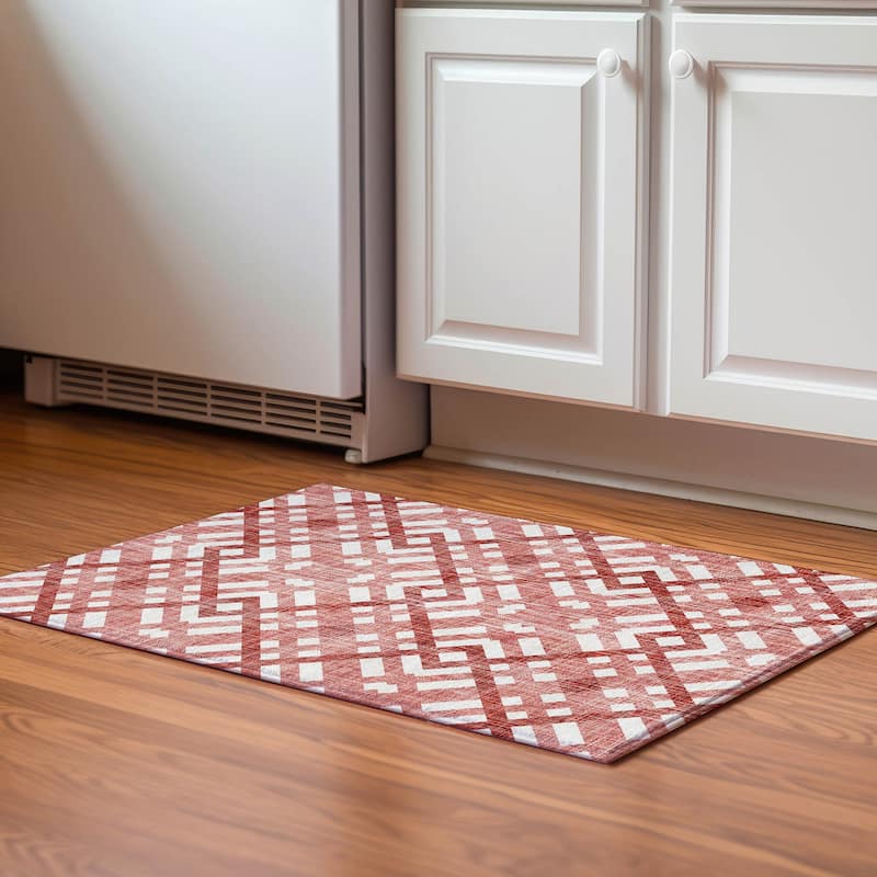 Premium Washable Super Soft Contemporary Geo Mayfield Rug - Red - 1' 8" x 2' 6" - Rectangle