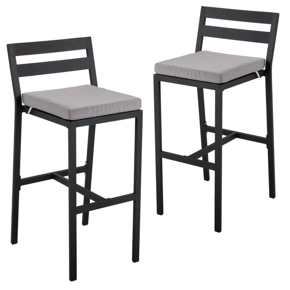 Patio Bar Stool in Powder-Coated Aluminum Frame with Removable Cushion Set of 2