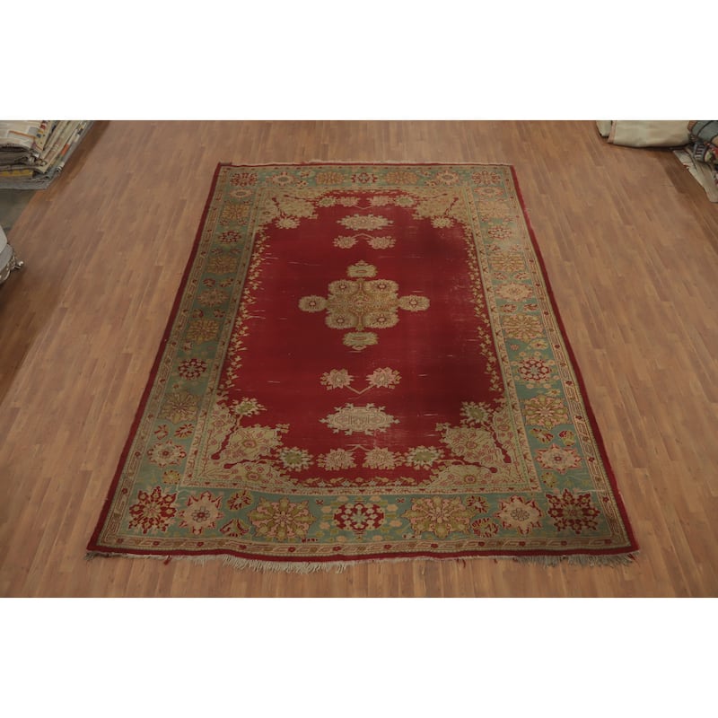 Hand Knotted Oriental 100% Wool Carpet Transitional Medallion Red Oushak Area Rug - 13' 10'' X 10' 1''