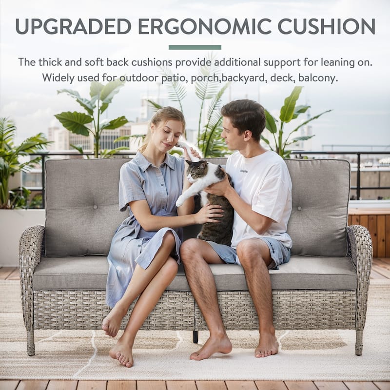 Pocassy Patio Outdoor Sofa Swivel Chairs with Ottman Table Set