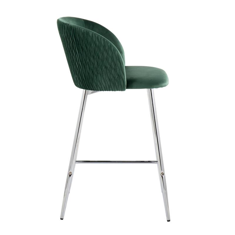 Lumisource Waves Counter Stool in Chrome and Silver Velvet - Set of 2 - 21"Lx19.75"Wx36"H