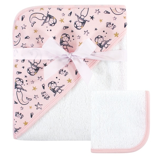 slide 1 of 1, Hudson Baby Infant Girl Cotton Hooded Towel and Washcloth 2pc Set, Mermaid, One Size - Mermaid - One Size One Size - Mermaid