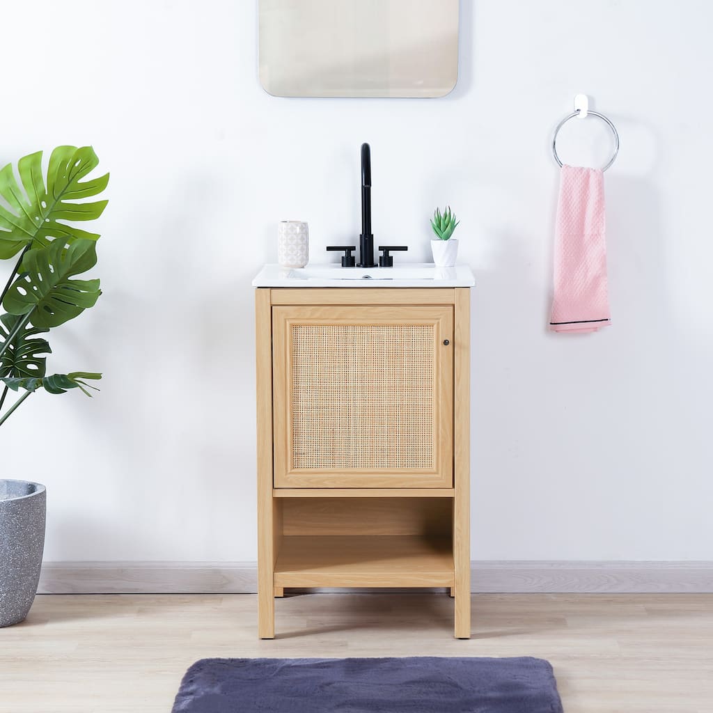 Jasper Rattan Modern Coastal 2-Shelf Bath Vanity Cabinet Only (Sink Basin Not Included), By JONATHAN Y