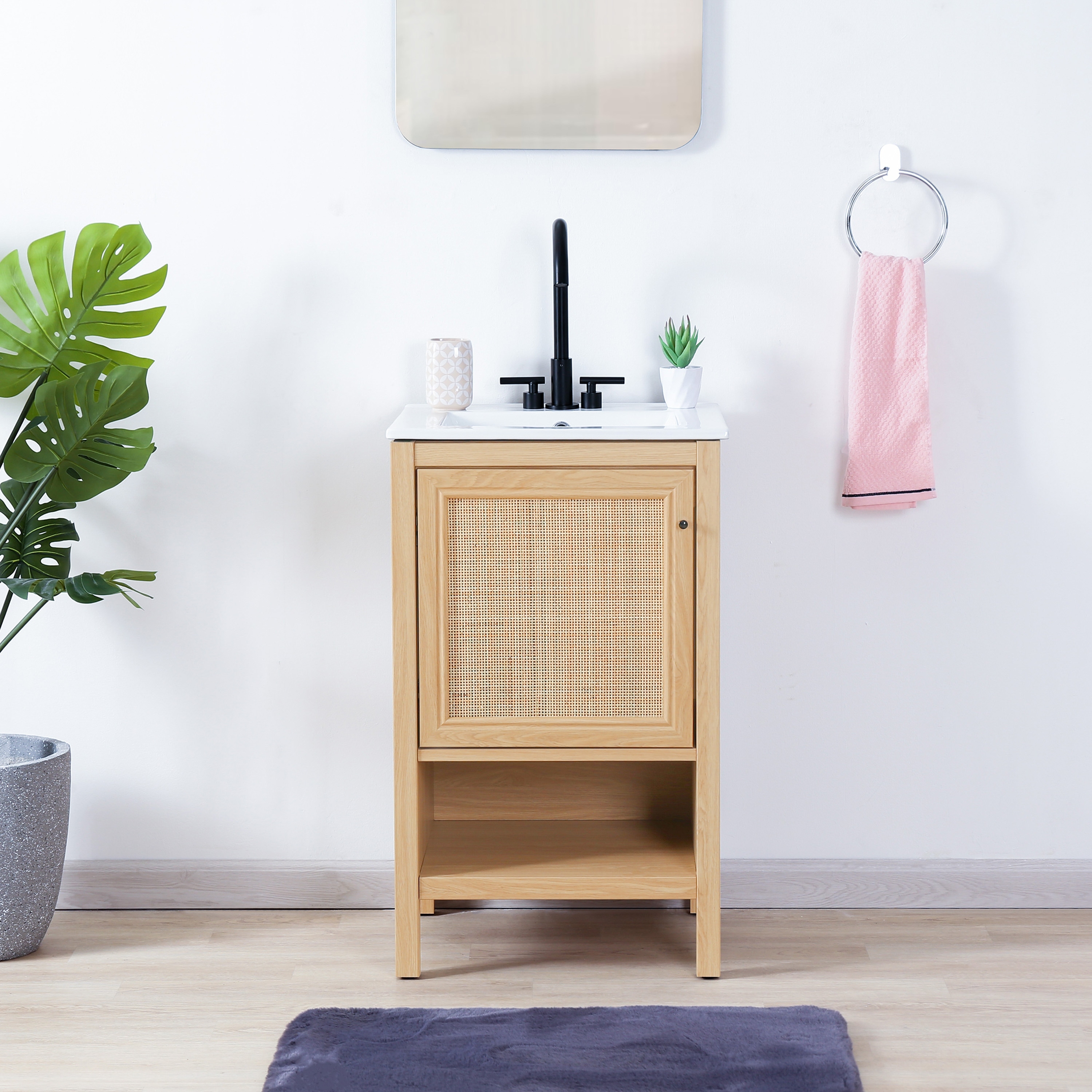 Jasper Rattan Coastal 2-Shelf Freestanding Bathroom Vanity Cabinet Only (Sink Basin is Not Included)