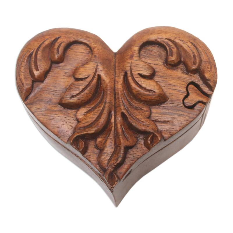 Novica Handmade Cross My Heart Wood Puzzle Box