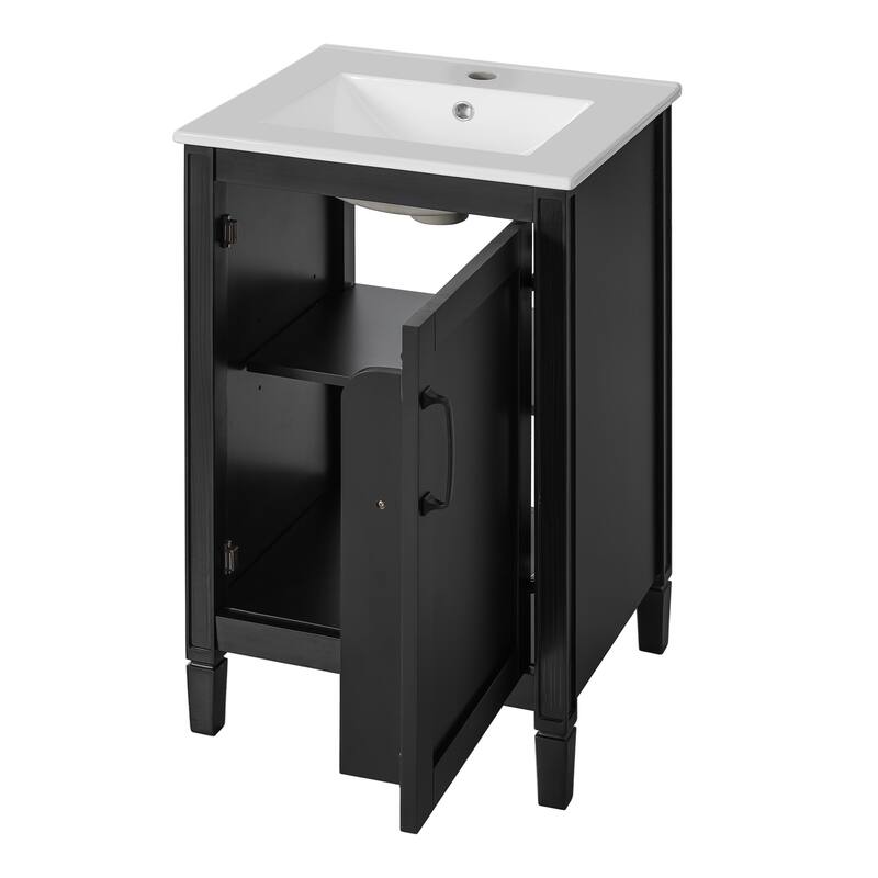 Modern Freestanding Bathroom Vanity Cabinet with Ceramic Sink, Adjustable U-Shaped Shelf, Door Storage Rack and Soft Close Door