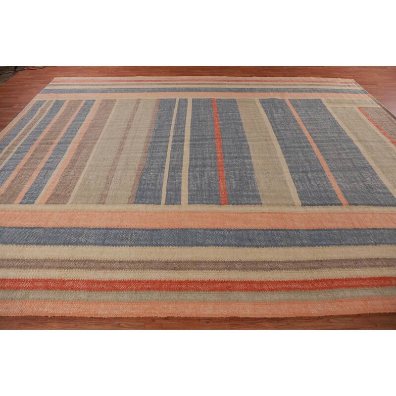 Hand Woven Oriental 100% Jute Carpet Southwestern Modern Multi-Colored Kilim Area Rug - 13' 2'' X 10' 3''