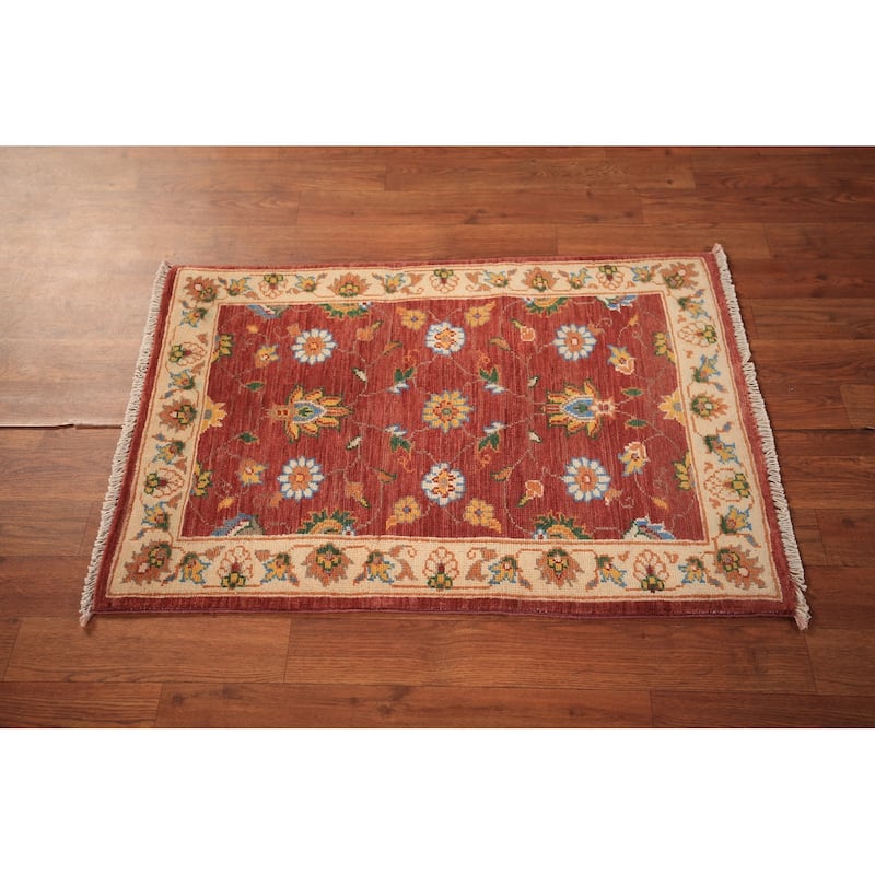 Floral Kazak Oriental Foyer Rug Hand-Knotted Orange Wool Carpet - 2'0" x 3'0"