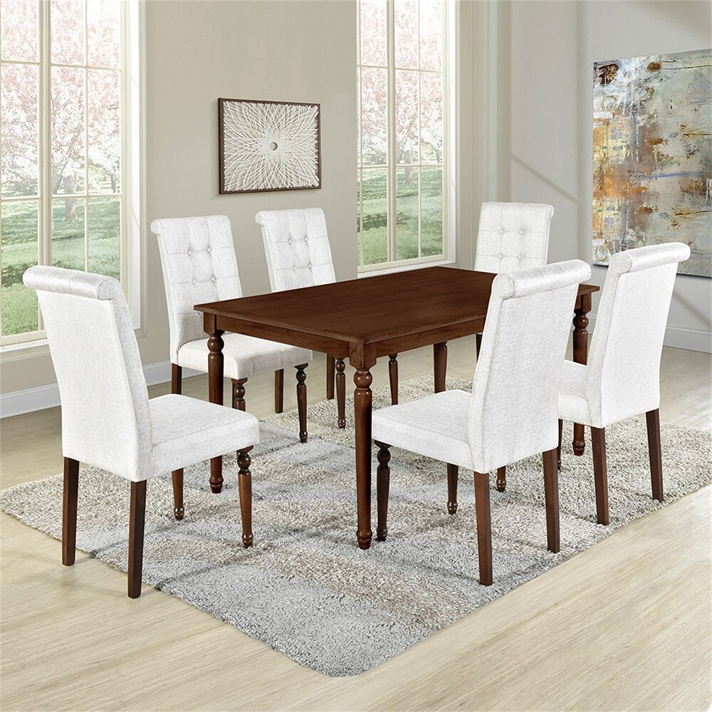 Liveditorwood Dining Table Set With 6 High Back Upholstered Dining Chairs Set Of 6 Bar Height 29 32 In Beige Dailymail They can support up to 187 pounds, and the edges are lined with these metal chairs can support up to 300 pounds, and they're easy to stack when not in use. liveditor wood dining table set with 6 high back upholstered dining chairs set of 6 bar height 29 32 in beige from overstock com daily mail