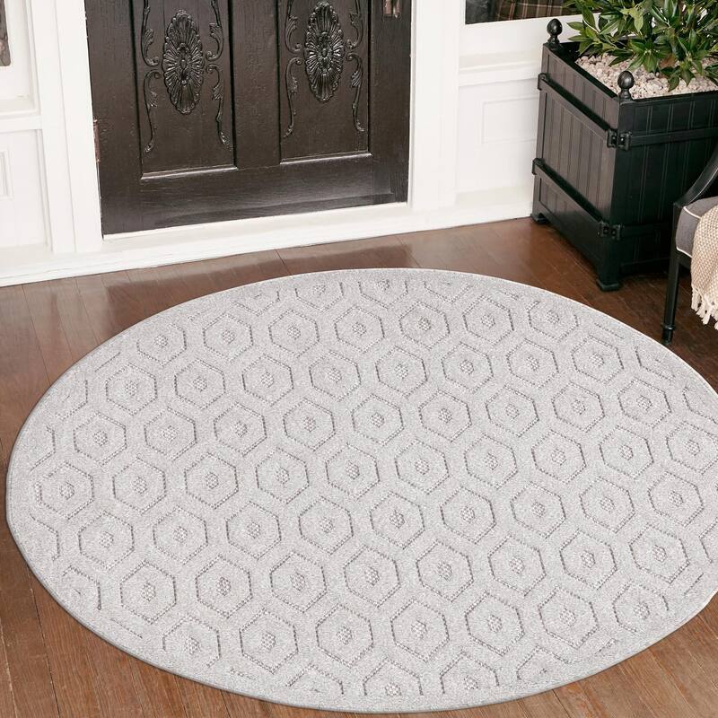 Outdoor Haversham Collection Area Rug - Grey - 5'3" Round