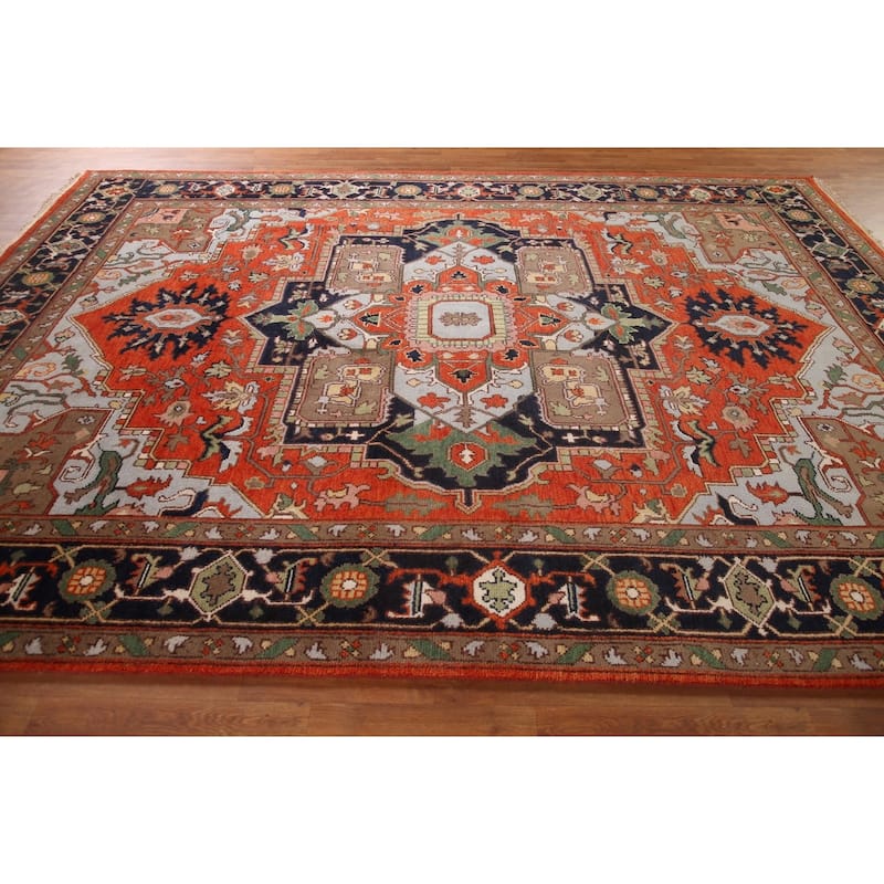 Orange Heriz-Serapi Oriental Area Rug Handmade Wool Carpet - 8'9" x 11'10"