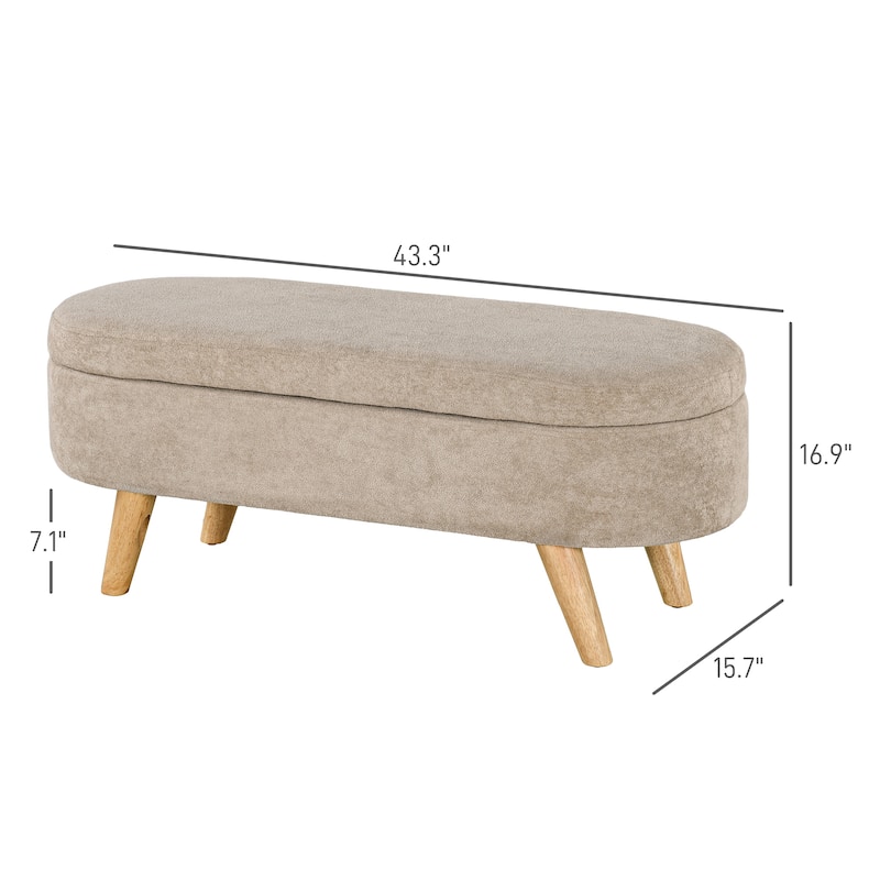 HOMCOM Storage Ottoman Bench, 43.3" Teddy Fleece Upholstered End of Bed Bench with Wood Legs and Padded Seat
