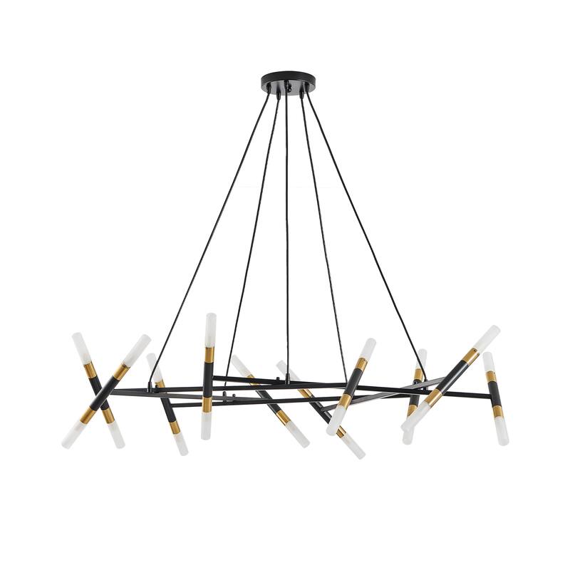 41" Modern Chandelier with Branch Design, Frosted Tubes & Black Cords - Black