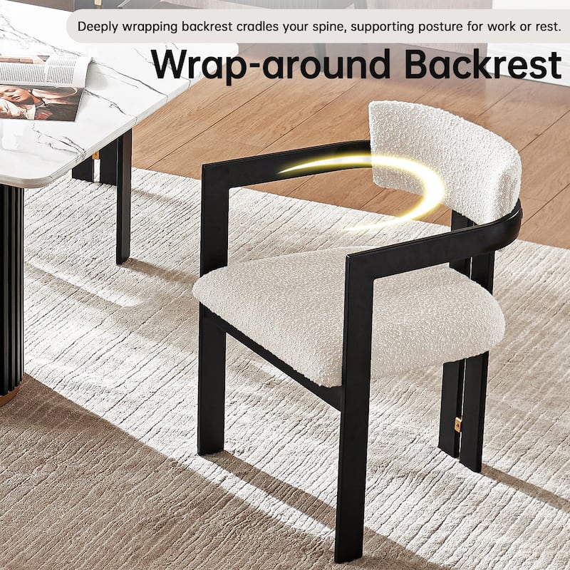 Boucle Fabric Contemporary Dining Chairs with Metal Frame