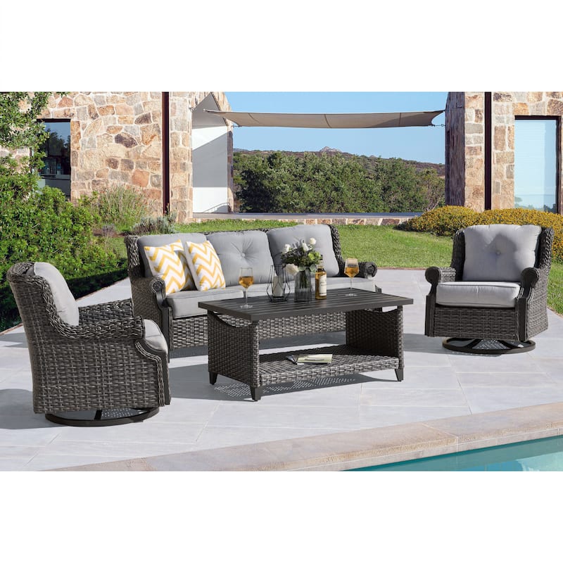 Lassen 4-Piece Outdoor Aluminum Rattan Sofa Set - Grey