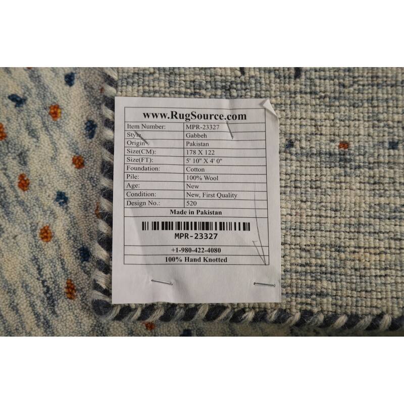 Tribal Gabbeh Oriental Area Rug Beige Handmade Wool Carpet - 4'0" x 5'10"