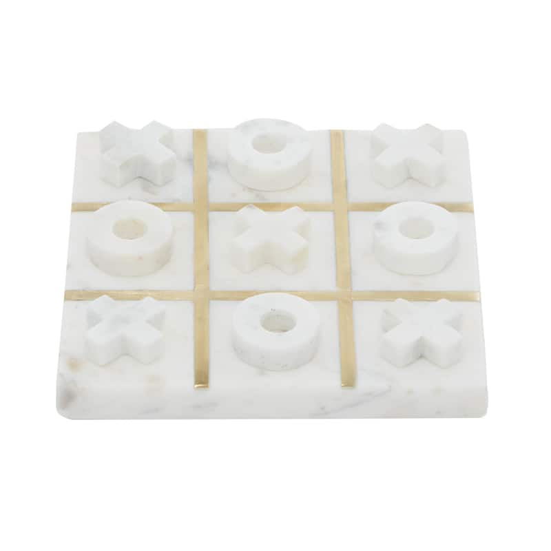 Marble Tic Tac Toe Game Set with Gold Inlay - White or Black - Roche River Decor