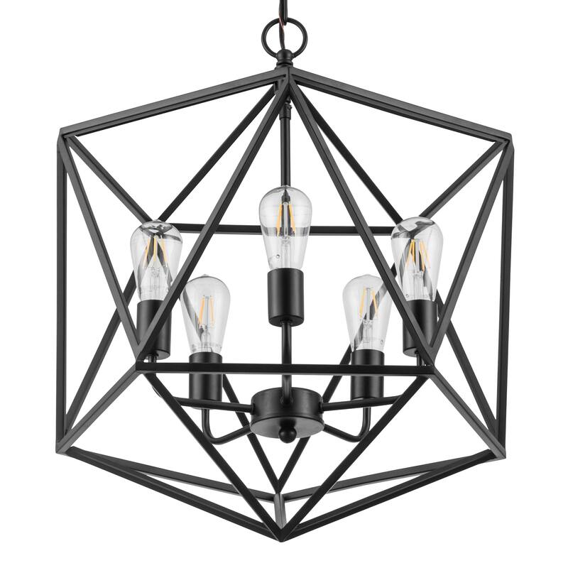 Prominence Home Heleo Matte Black Geometric Farmhouse Chandelier