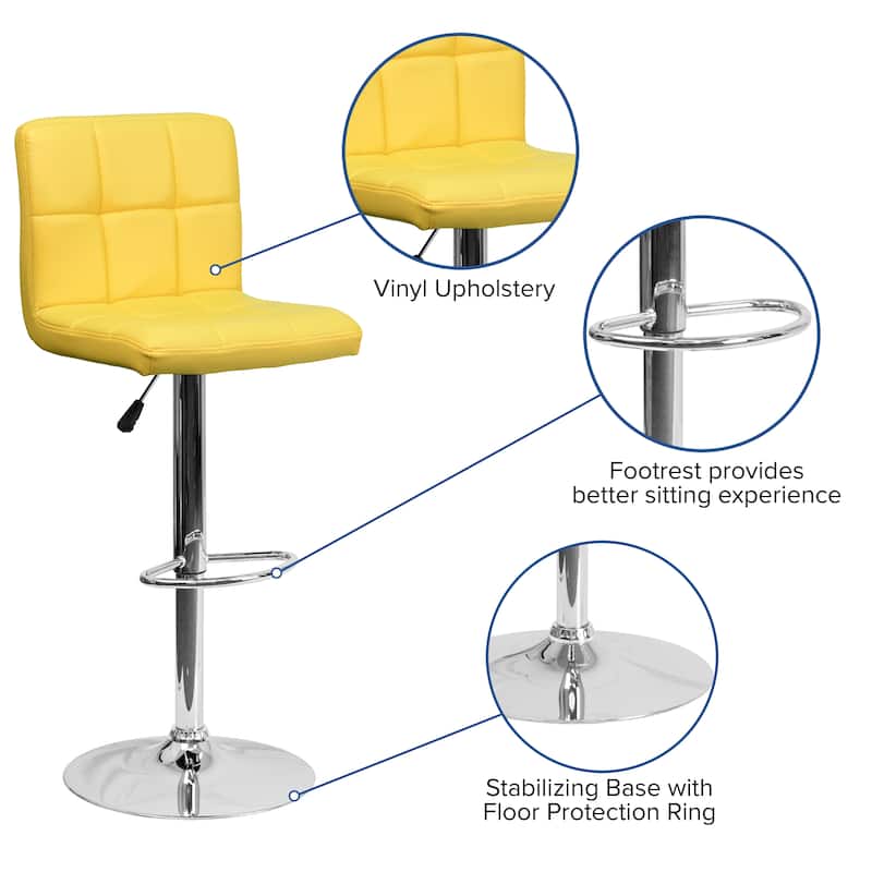 Contemporary Quilted Vinyl Adjustable Height Barstool with Chrome Base