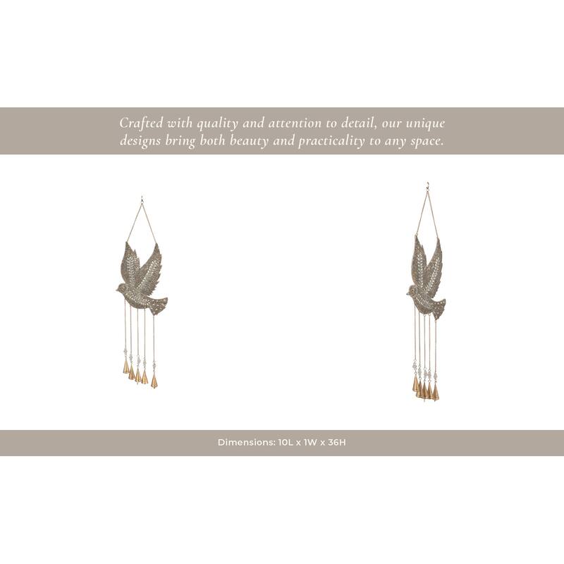 Metal Glass Wind Chime Mosaic Dove Metallic Finish - 36" Silver - 10" x 1" x 36"