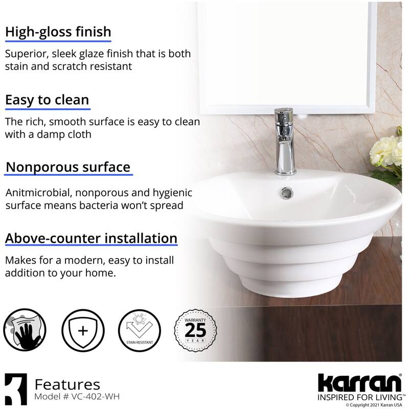Karran USA VC-402 Valera 18-7/8" Circular Vitreous China Vessel