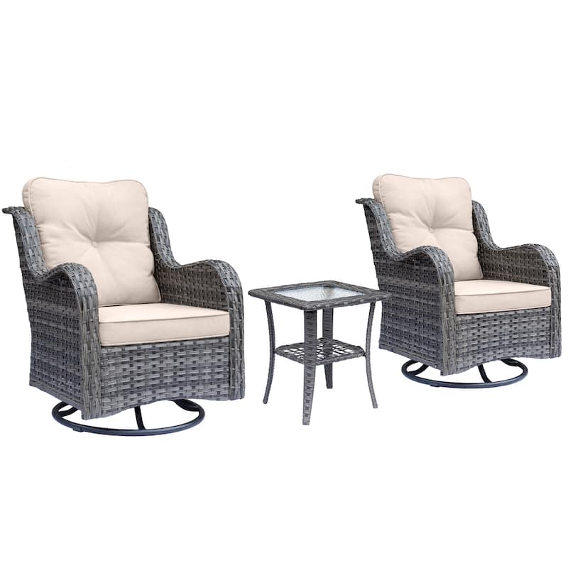 3 Piece Outdoor Swivel Rocker Chairs Set with Cushions and Patio Table