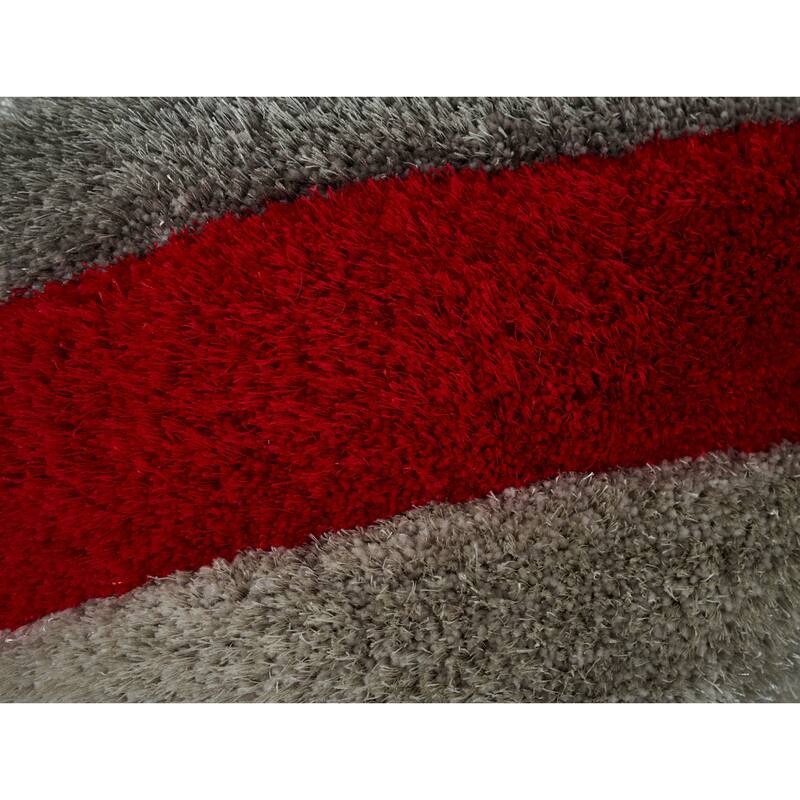 Mateos Shag Collection Red/Gray Striped Shag Pillow, 20 x 20