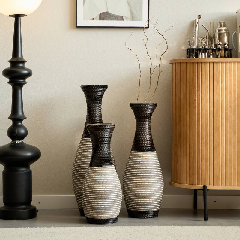 Desktop Vase, Brown Decorative Floor Vase, High Independent Flower Stand, Artificial Vine Vase, PVC Floor Vase, Set of 3