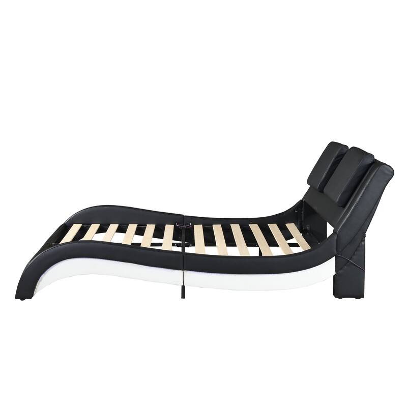 Queen Size Faux Leather Upholstered Bed with LED Lighting, Bluetooth