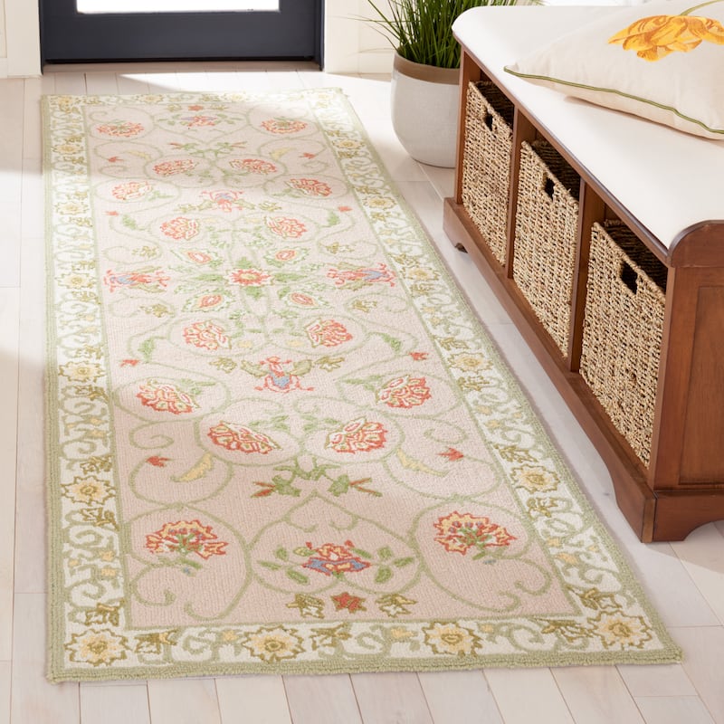 SAFAVIEH Handmade Chelsea Alecsandra French Country Wool Rug - 2'6" x 10' Runner - Beige/Green
