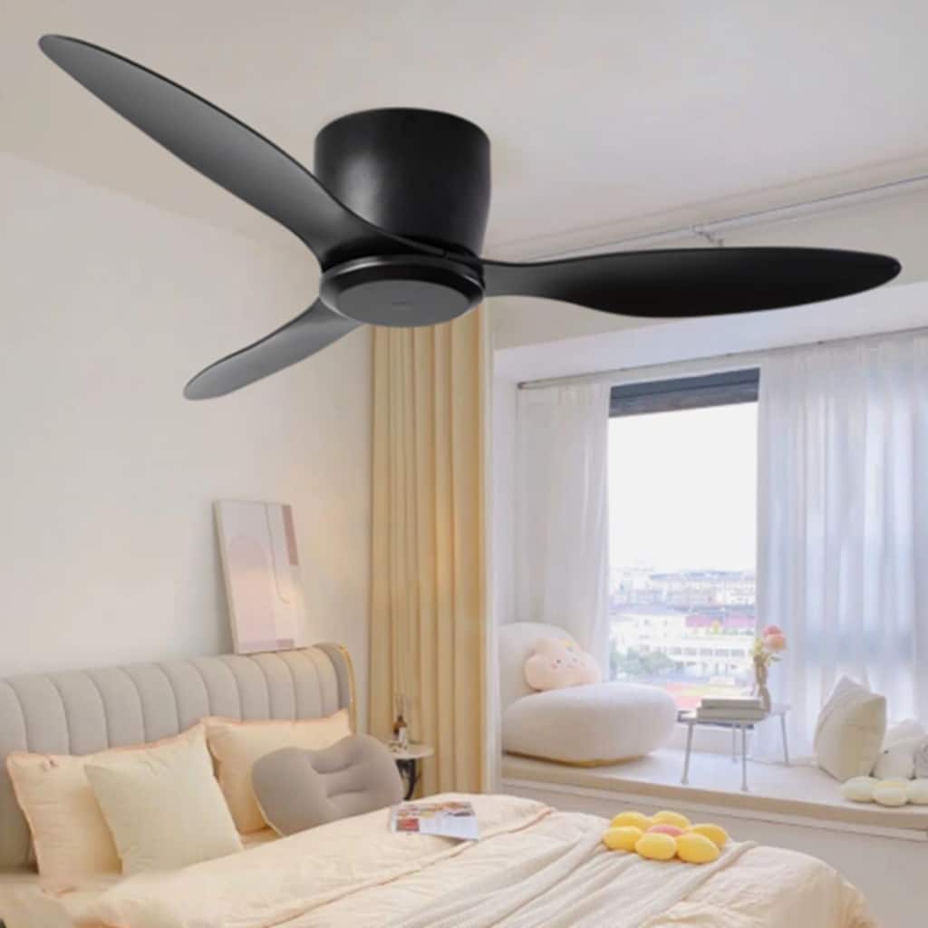 52" Flush Mount Ceiling Fan without light, 3 Reversible Blades, with 6 Speeds Reversible DC Motor