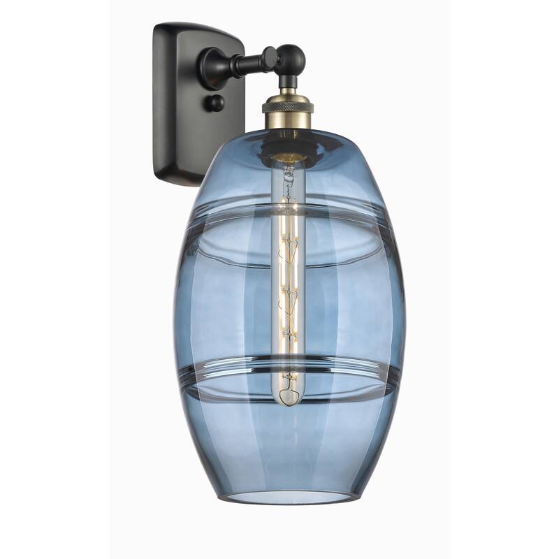 Innovations Lighting 516-1W-11-8 Vaz Sconce Vaz 11" Tall Wall Sconce - Black Antique Brass / Princess Blue