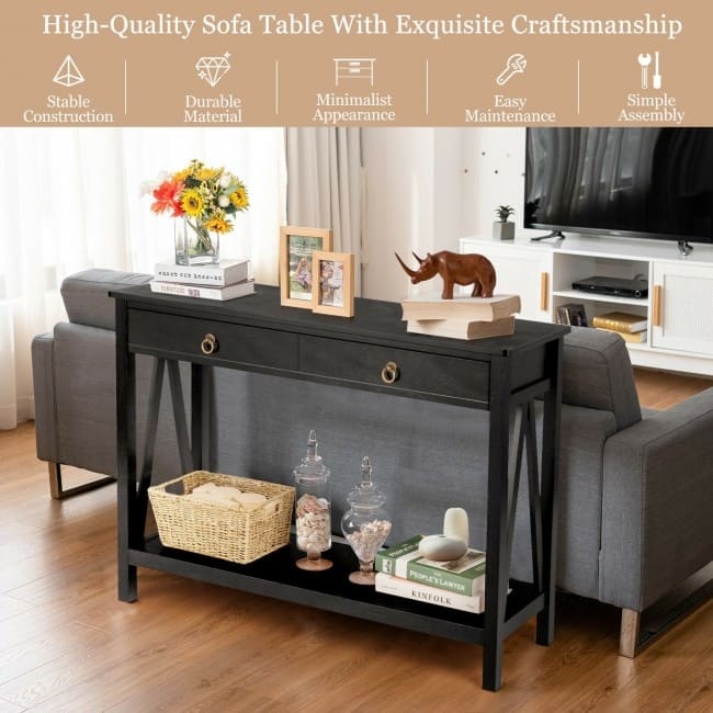 Console Table with 2 Drawer Storage Shelf for Entryway Hallway - 42" x 14" x 31" (L x W x H)