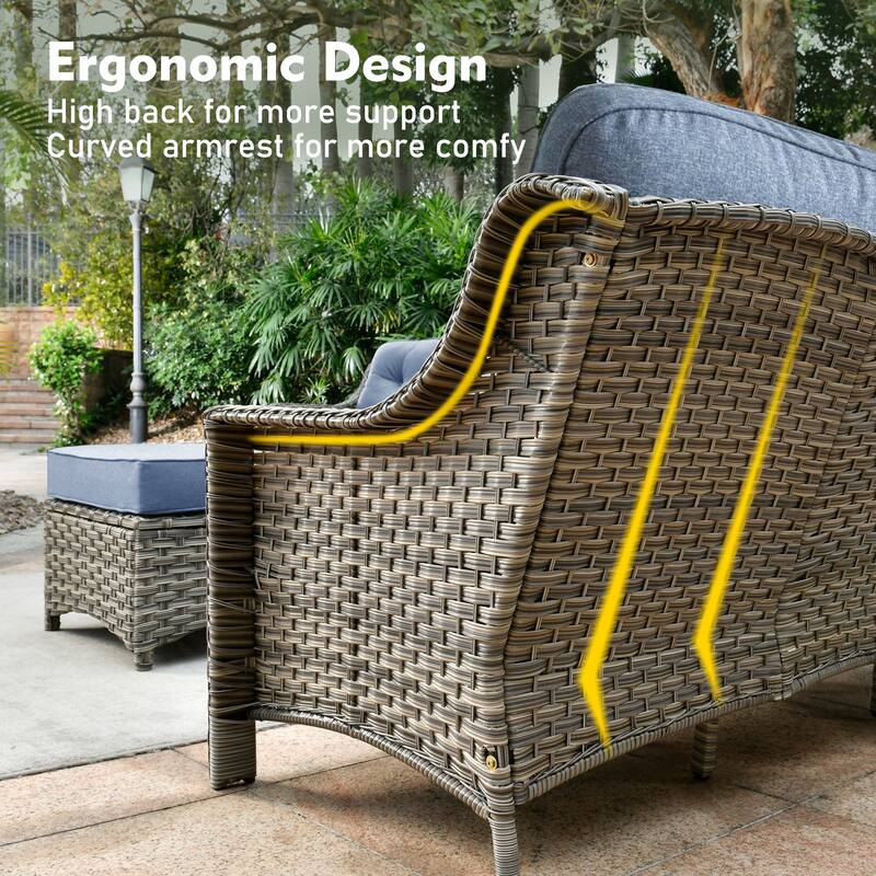 XIZZI 6-Piece Patio Furniture High-Back Wicker Sofa Set with 42" Fire Table