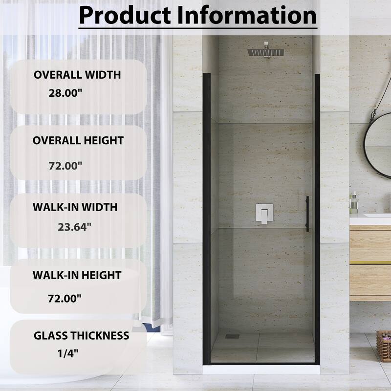 Pivot Semi-Frameless Shower Door in Matte Black Finish
