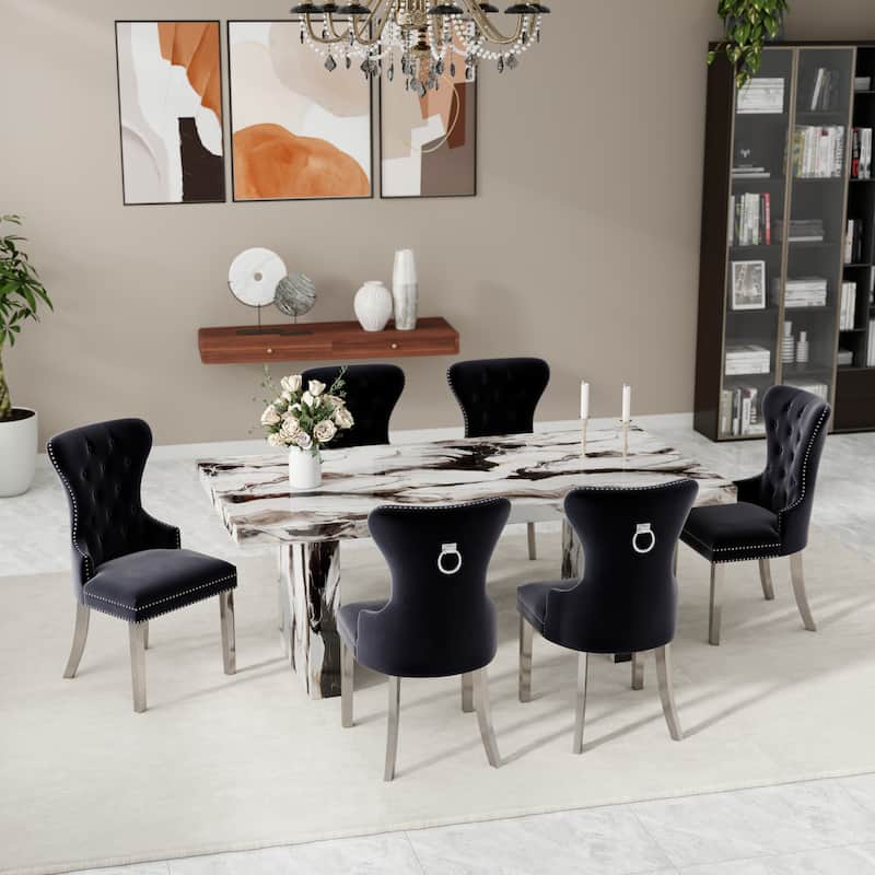 Roundhill Furniture Cavira 7-Piece Modern Faux Marble Dining Set