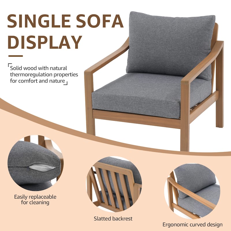 Outdoor 5 Piece Wooden Chair Set With Table And Cushion