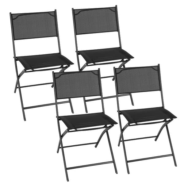 slide 2 of 12, Costway Set of 4 Outdoor Patio Folding Chairs Camping Deck Garden Pool Black