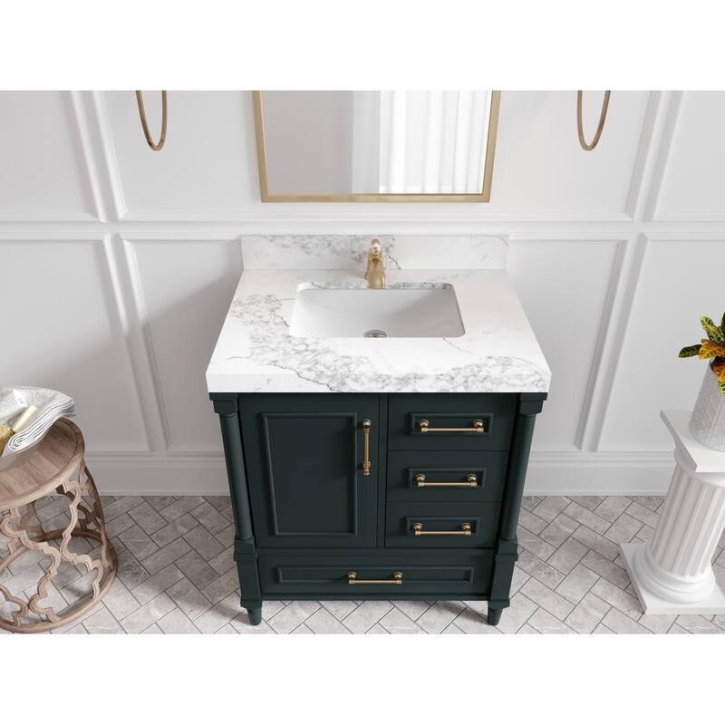 Willow Collections 30 in. W x 22 in. D Aberdeen Single Sink Bathroom Vanity in Dark Forest Green with Countertop