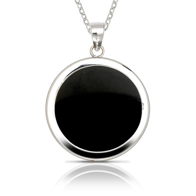 925 Sterling silver 18" Green Jade/Lavendar Jade/Black Onyx Besel Circle Pendant Necklace (25mm x 32mm)