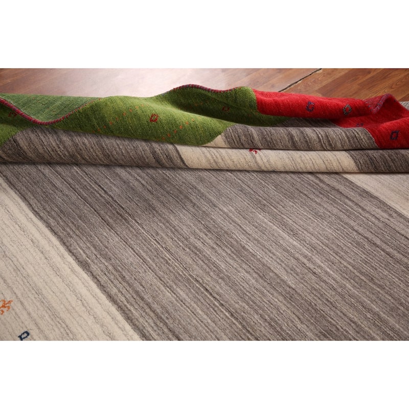 Striped Gabbeh Oriental Area Rug Hand-Knotted Multi-Color Wool Carpet - 8'1" x 9'8"