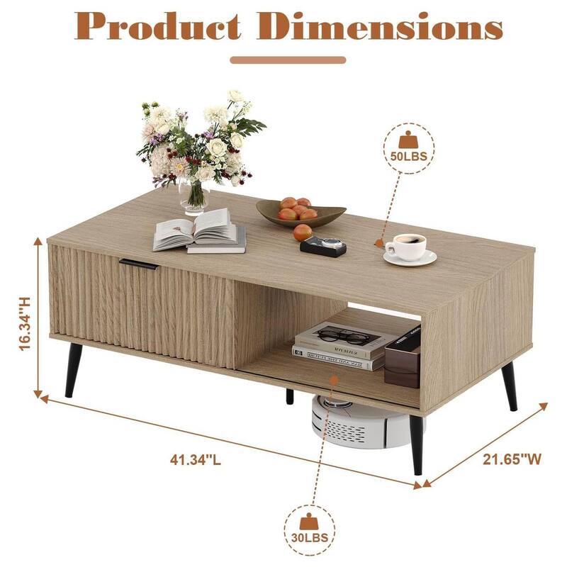 2-Tier Farmhouse Coffee Table with Storage for Living Room, Office - N/A