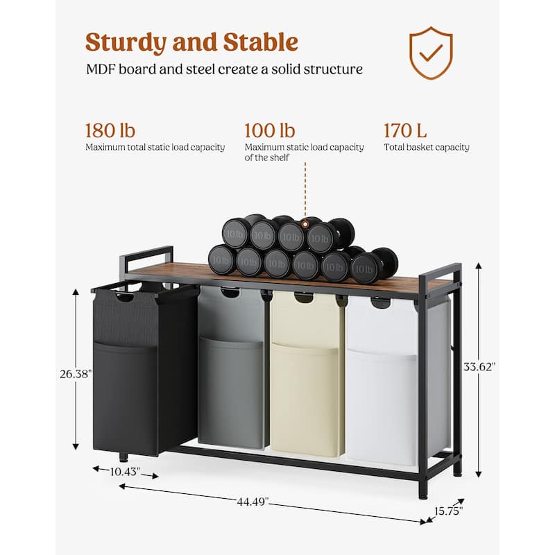 Laundry Sorter 112L/142L/170L Laundry Hamper Organizer Laundry Basket with Removable Bags