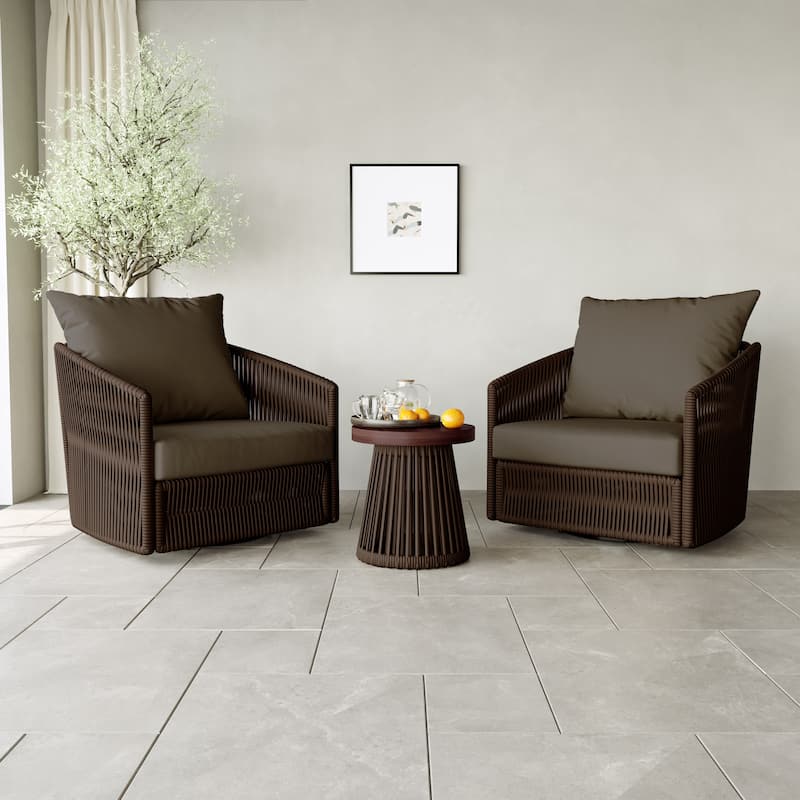 3-piece Cushioned Swivel Patio Wicker Furniture Set Outdoor Rattan Bistro Set. - COFFEE